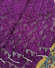 Purple Muga Silk Pen Kamalkari Bandhani Saree - SindhoiPatolaArt
