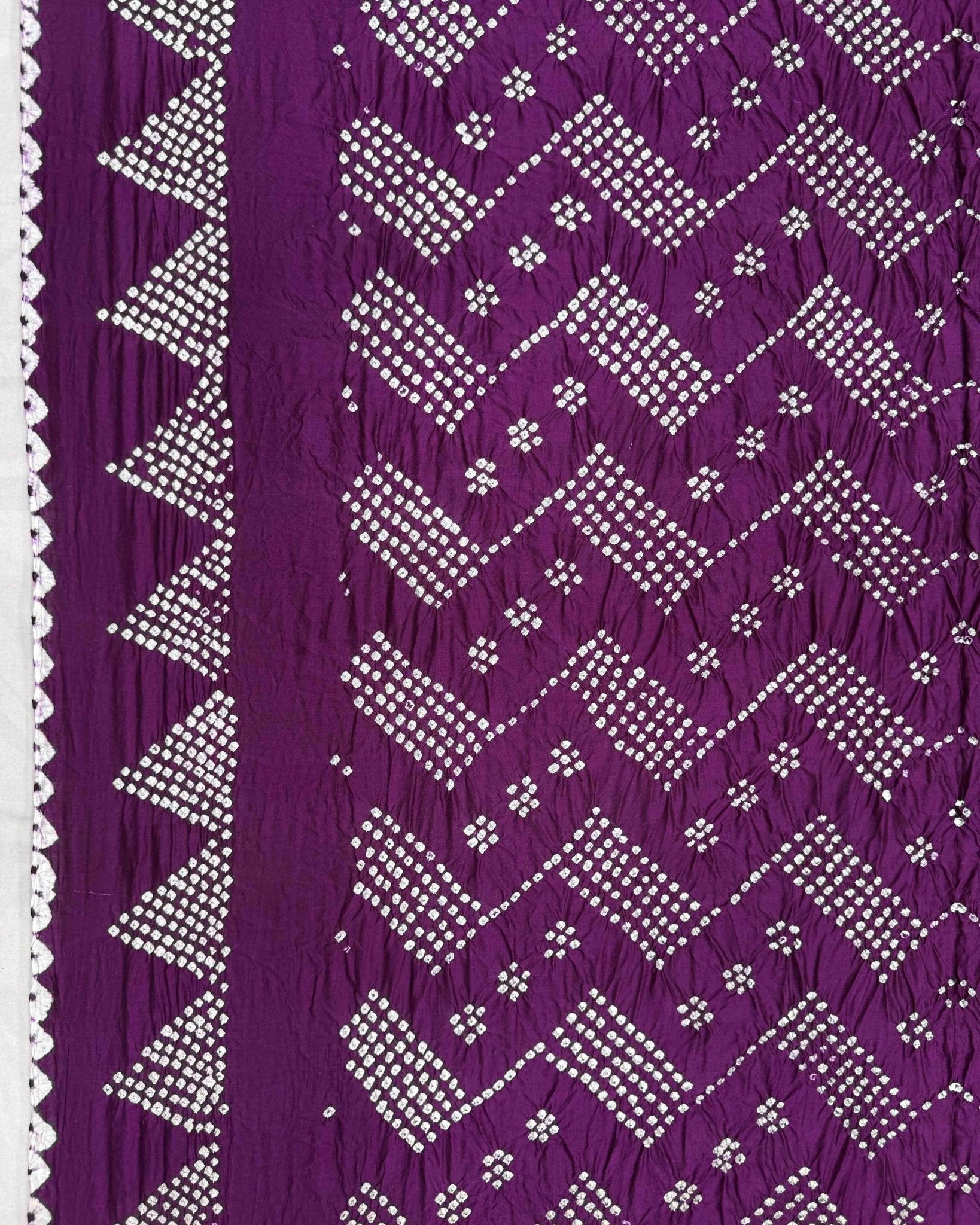 Purple Muga Silk Pen Kamalkari Bandhani Saree - SindhoiPatolaArt
