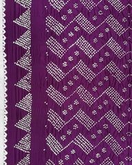 Purple Muga Silk Pen Kamalkari Bandhani Saree - SindhoiPatolaArt