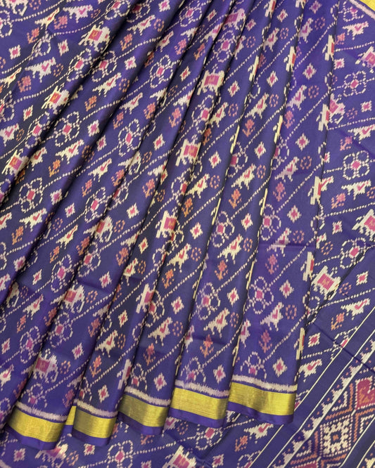 Purple Narikunj Leheriya Patola Saree - SindhoiPatolaArt