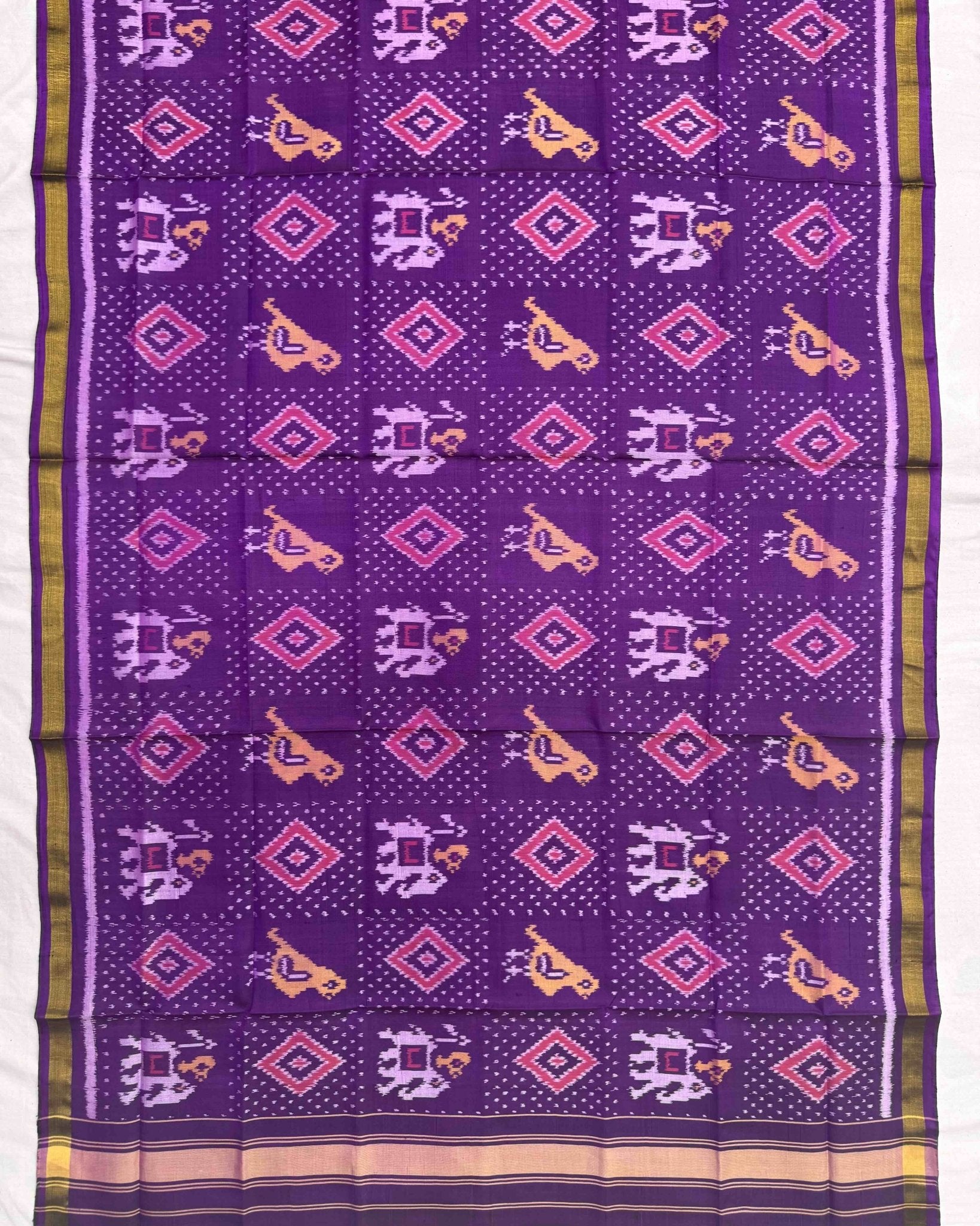 Purple Narikunj Panchanda Patola Dupatta - SindhoiPatolaArt