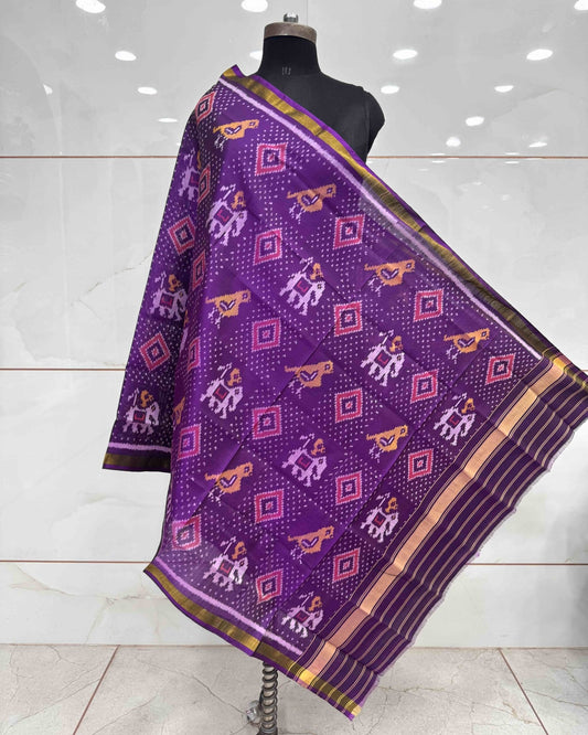 Purple Narikunj Panchanda Patola Dupatta - SindhoiPatolaArt