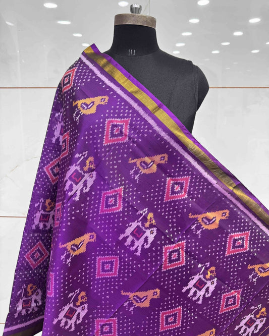 Purple Narikunj Panchanda Patola Dupatta - SindhoiPatolaArt