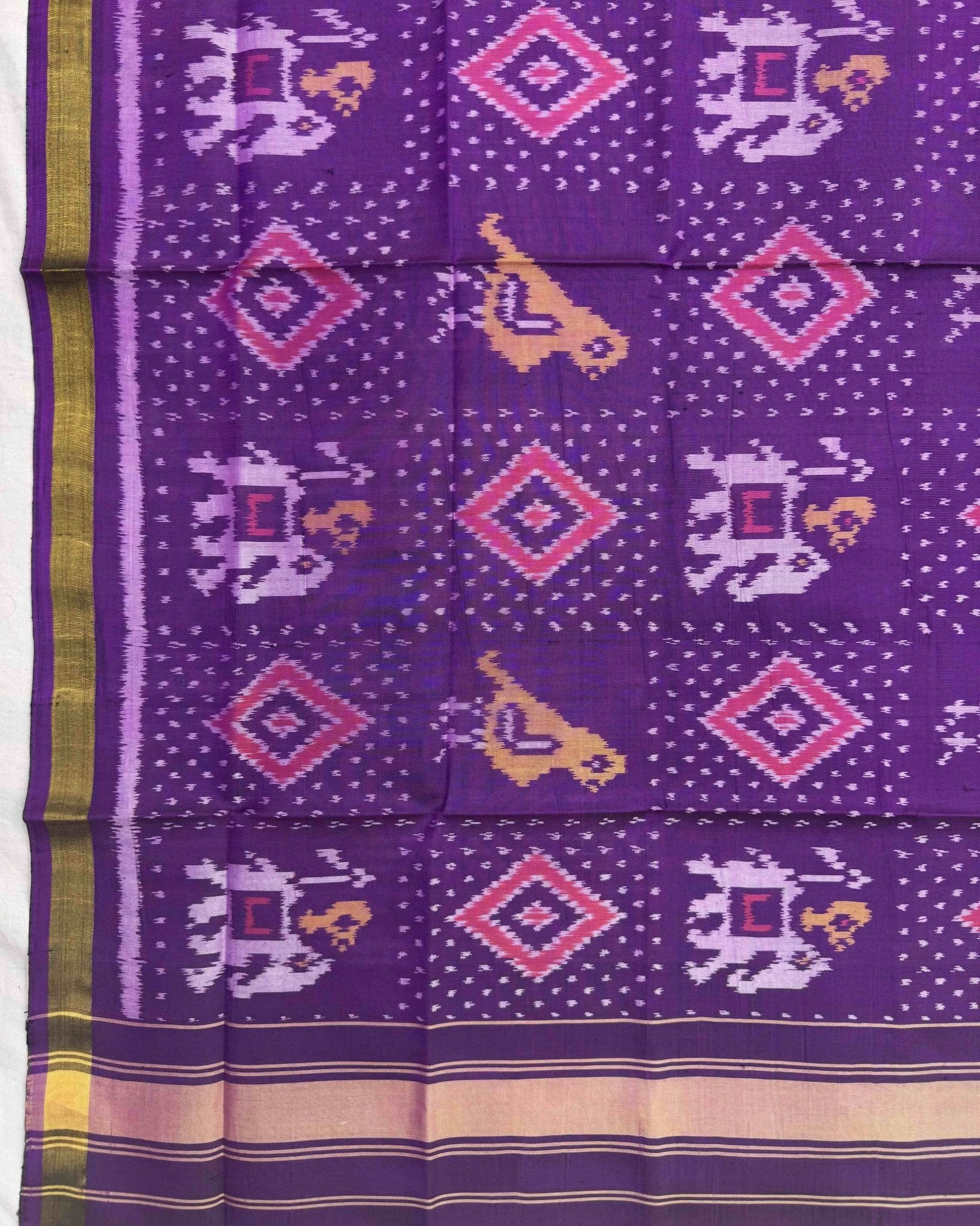 Purple Narikunj Panchanda Patola Dupatta - SindhoiPatolaArt