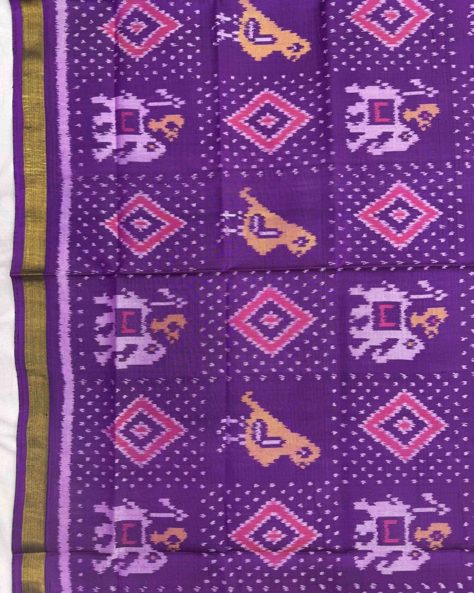 Purple Narikunj Panchanda Patola Dupatta - SindhoiPatolaArt