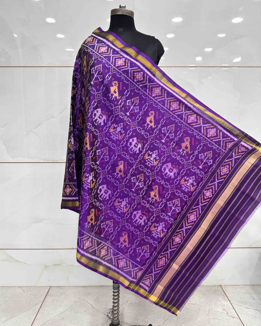 Purple Narikunj Patola Dupatta - SindhoiPatolaArt