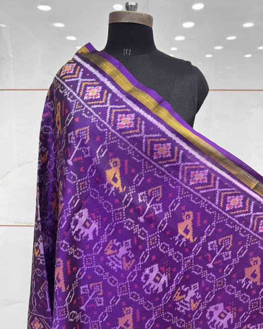 Purple Narikunj Patola Dupatta - SindhoiPatolaArt