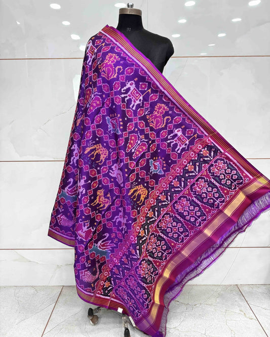 Purple Narikunj Patola Dupatta - SindhoiPatolaArt