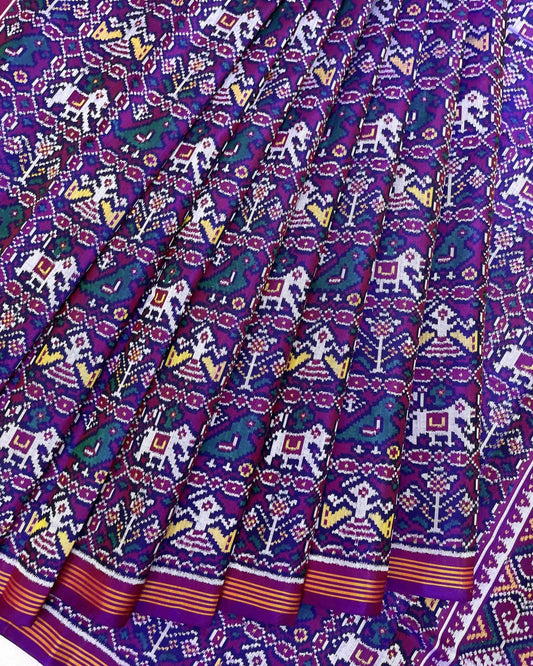 Purple Narikunj Patola Saree - SindhoiPatolaArt
