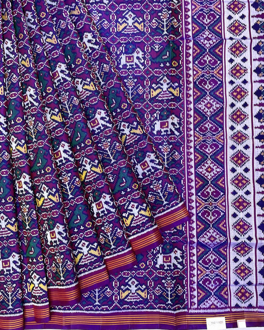 Purple Narikunj Patola Saree - SindhoiPatolaArt