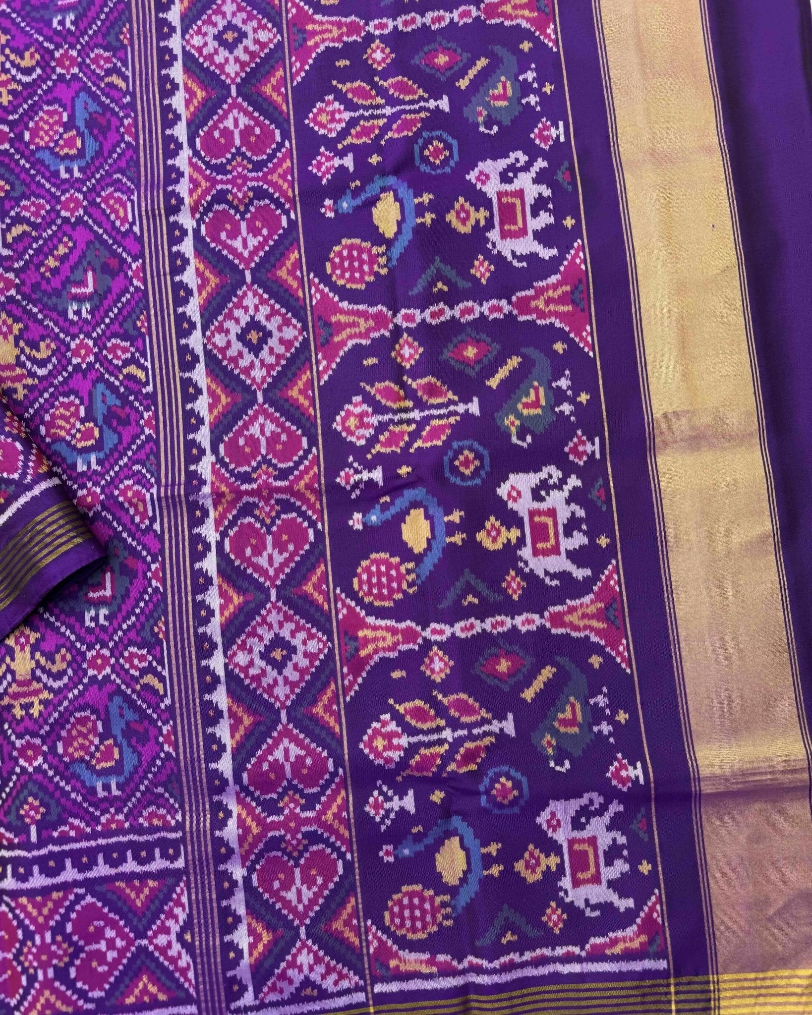 Purple Narikunj Semi Double Ikat Patola Saree - SindhoiPatolaArt