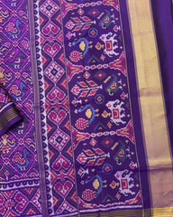 Purple Narikunj Semi Double Ikat Patola Saree - SindhoiPatolaArt
