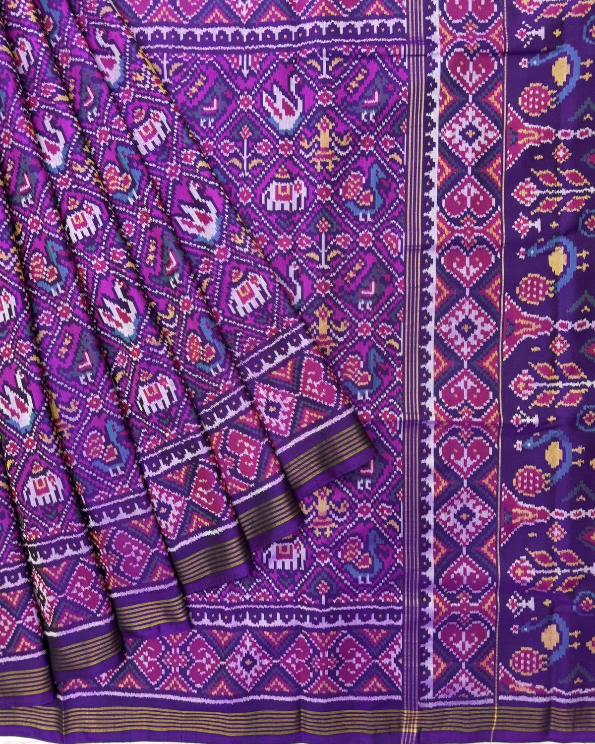 Purple Narikunj Semi Double Ikat Patola Saree - SindhoiPatolaArt