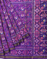Purple Narikunj Semi Double Ikat Patola Saree - SindhoiPatolaArt