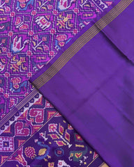 Purple Narikunj Semi Double Ikat Patola Saree - SindhoiPatolaArt