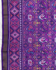 Purple Narikunj Semi Double Ikat Patola Saree - SindhoiPatolaArt