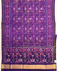 Purple Narikunj Semi Double Ikat Patola Saree - SindhoiPatolaArt