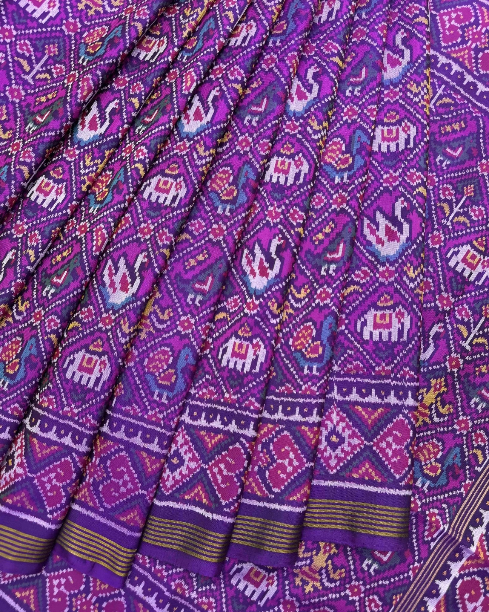 Purple Narikunj Semi Double Ikat Patola Saree - SindhoiPatolaArt
