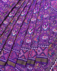 Purple Narikunj Semi Double Ikat Patola Saree - SindhoiPatolaArt