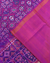 Purple Navratan Narikunj Semi Double Ikat Patola Saree - SindhoiPatolaArt
