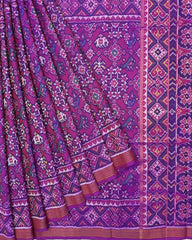 Purple Navratan Narikunj Semi Double Ikat Patola Saree - SindhoiPatolaArt