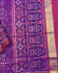 Purple Navratan Narikunj Semi Double Ikat Patola Saree - SindhoiPatolaArt