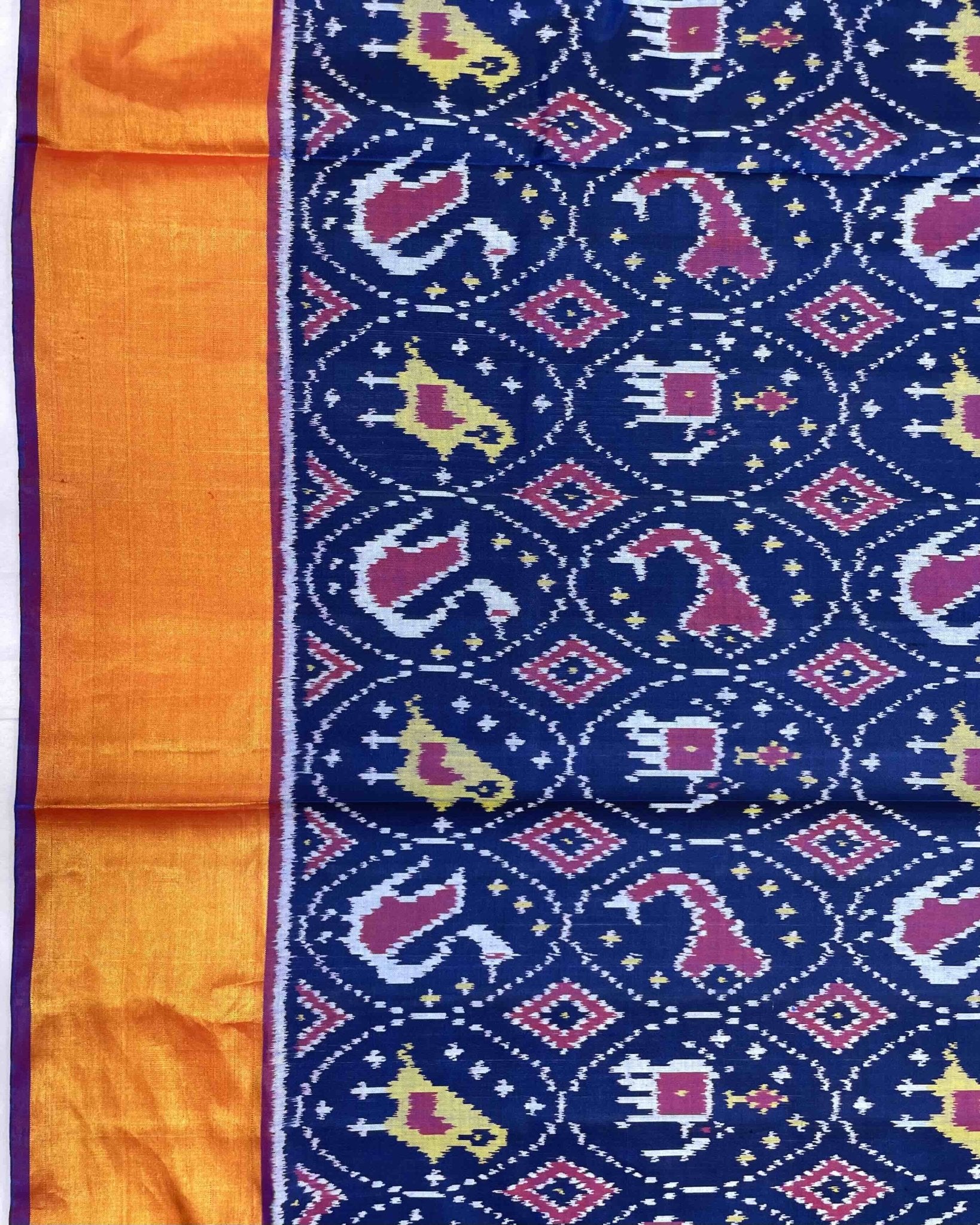Purple & Navy Blue Circle Narikunj Patola Saree - SindhoiPatolaArt