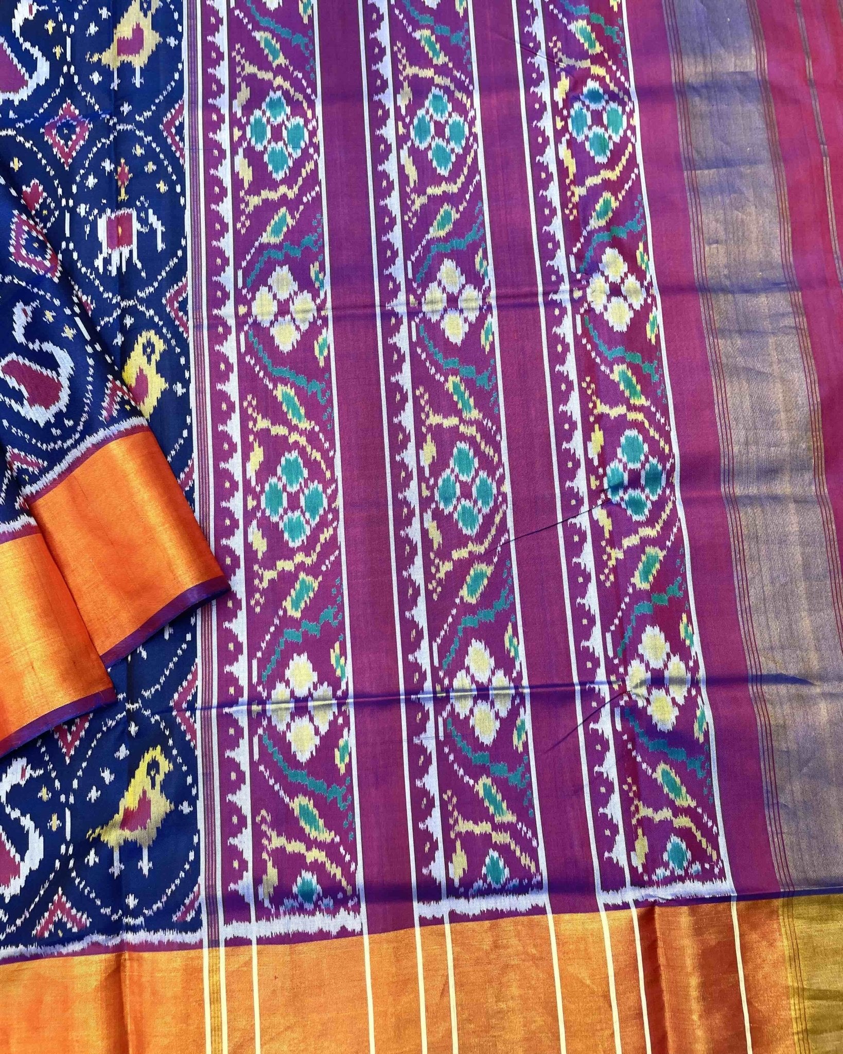 Purple & Navy Blue Circle Narikunj Patola Saree - SindhoiPatolaArt