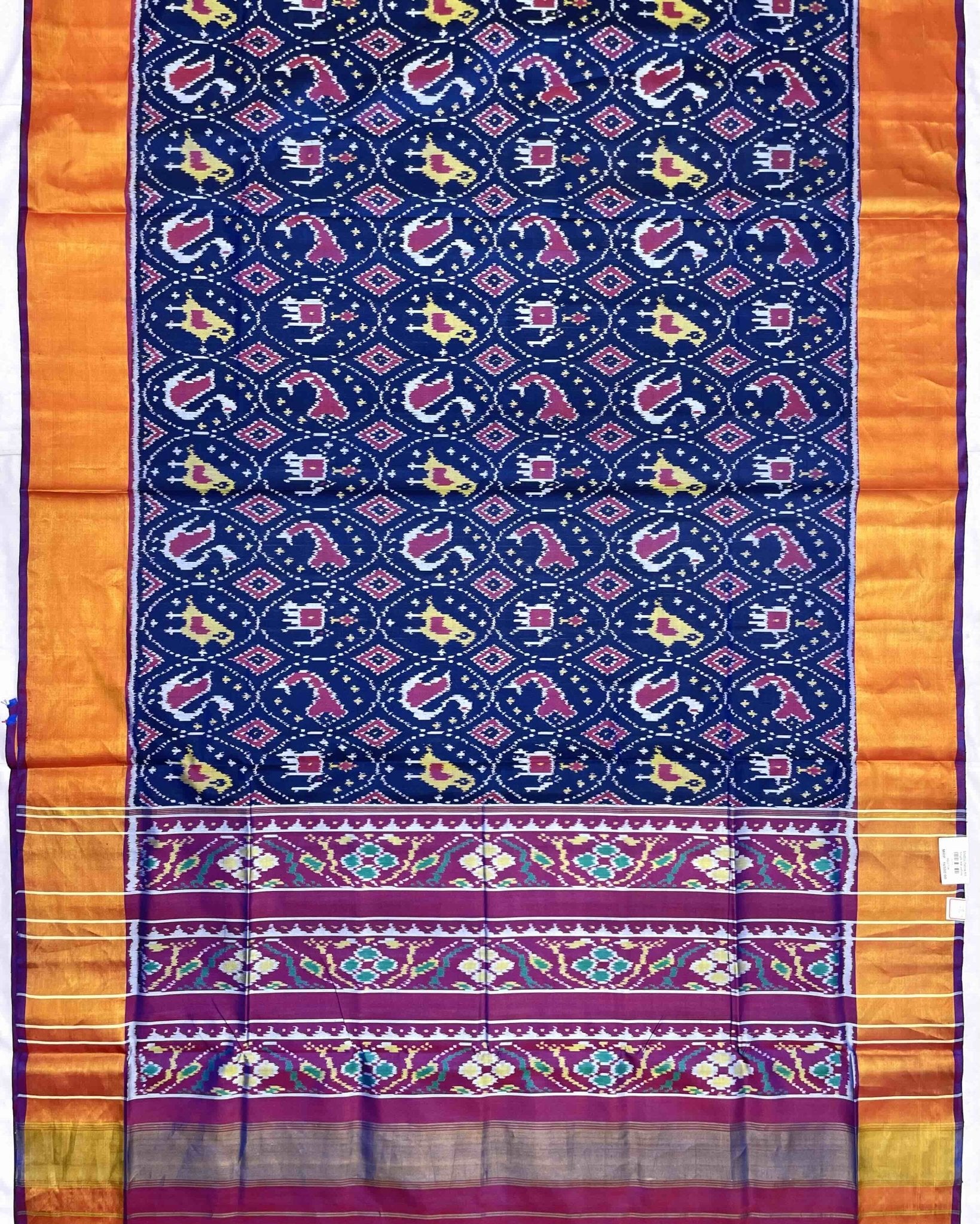 Purple & Navy Blue Circle Narikunj Patola Saree - SindhoiPatolaArt