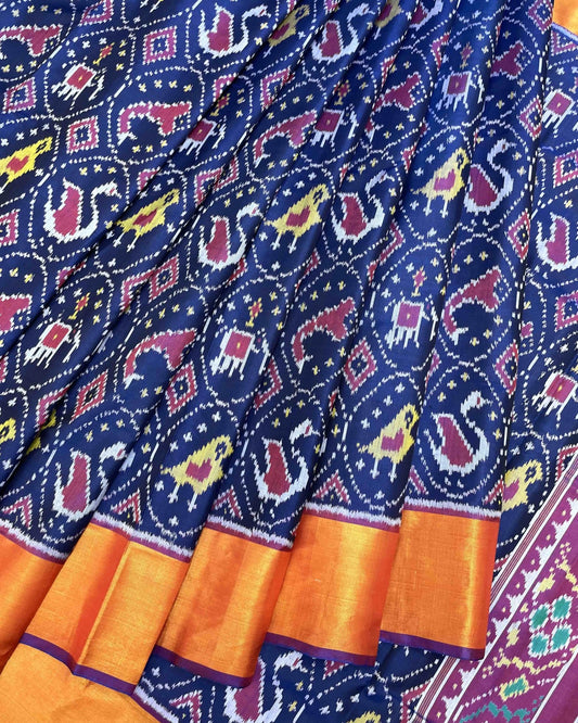 Purple & Navy Blue Circle Narikunj Patola Saree - SindhoiPatolaArt