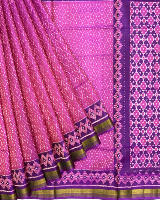 Purple & Pink Booty Design Patola Saree - SindhoiPatolaArt