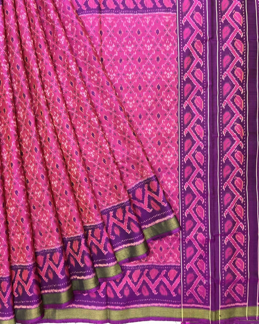 Purple & Pink Buttonful Patola Saree - SindhoiPatolaArt