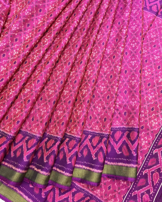 Purple & Pink Buttonful Patola Saree - SindhoiPatolaArt