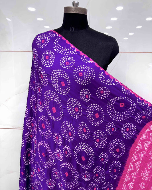 Purple & Pink Gajji Bandhani Dupatta - SindhoiPatolaArt