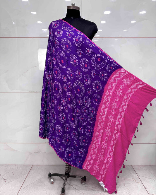 Purple & Pink Gajji Bandhani Dupatta - SindhoiPatolaArt