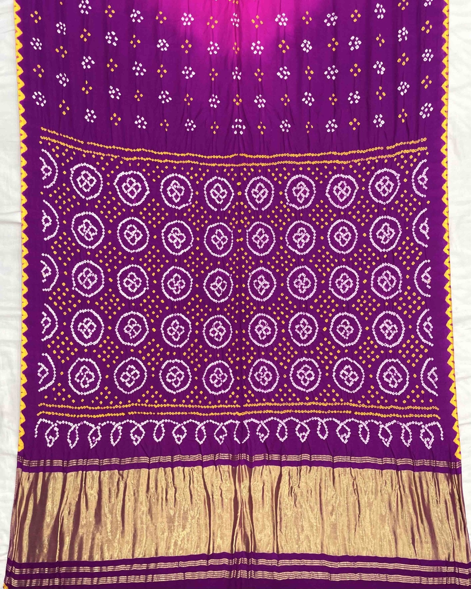 Purple & Pink Gajji Silk Bandhani Saree - SindhoiPatolaArt