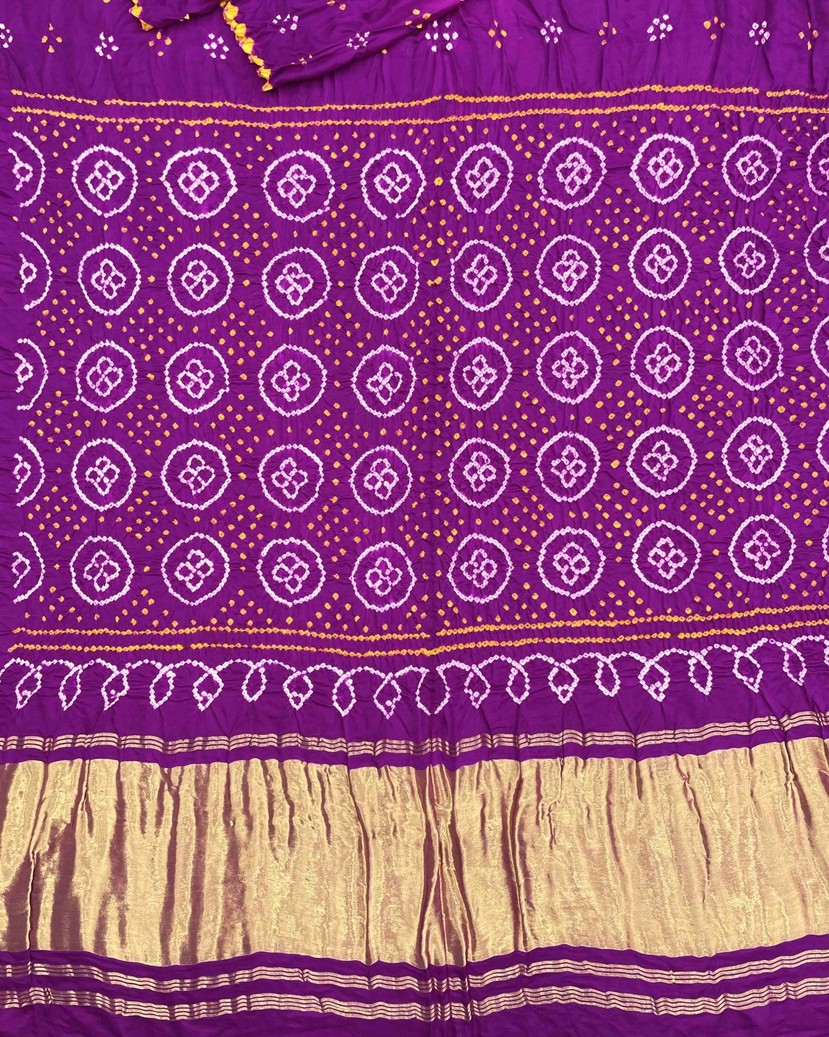 Purple & Pink Gajji Silk Bandhani Saree - SindhoiPatolaArt