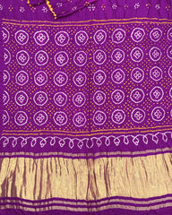 Purple & Pink Gajji Silk Bandhani Saree - SindhoiPatolaArt