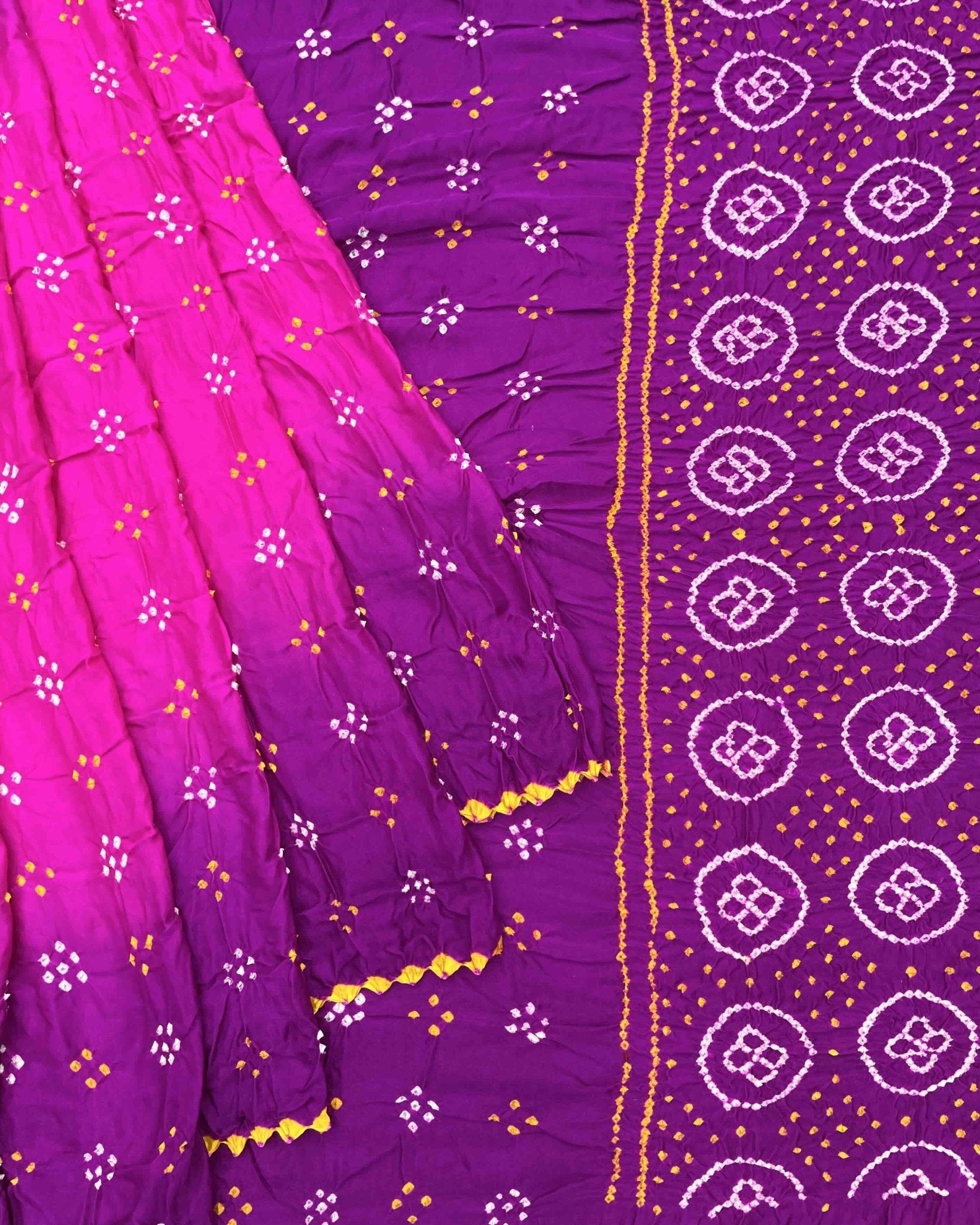 Purple & Pink Gajji Silk Bandhani Saree - SindhoiPatolaArt