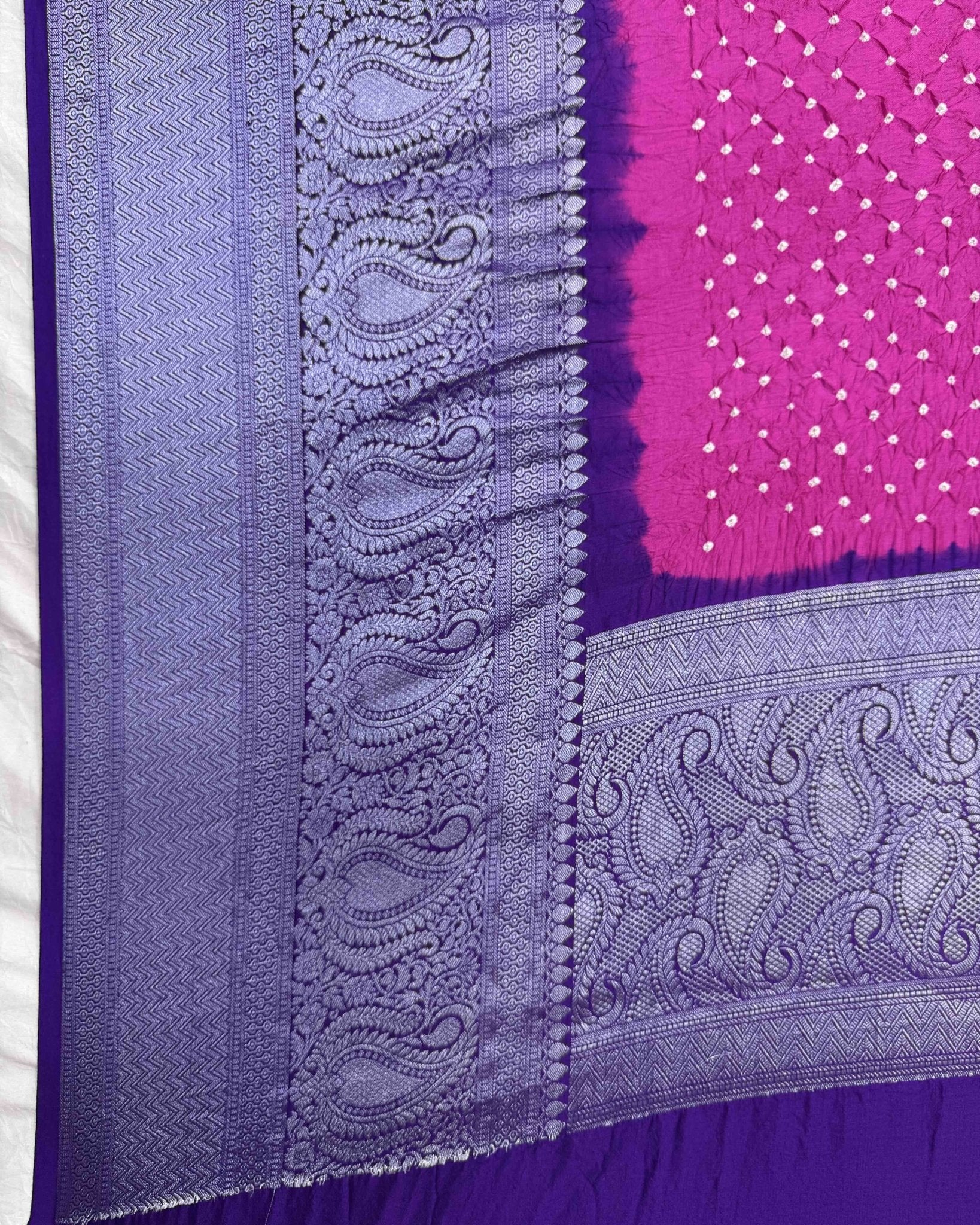 Purple & Pink Kanchipuram Bandhani Dupatta - SindhoiPatolaArt