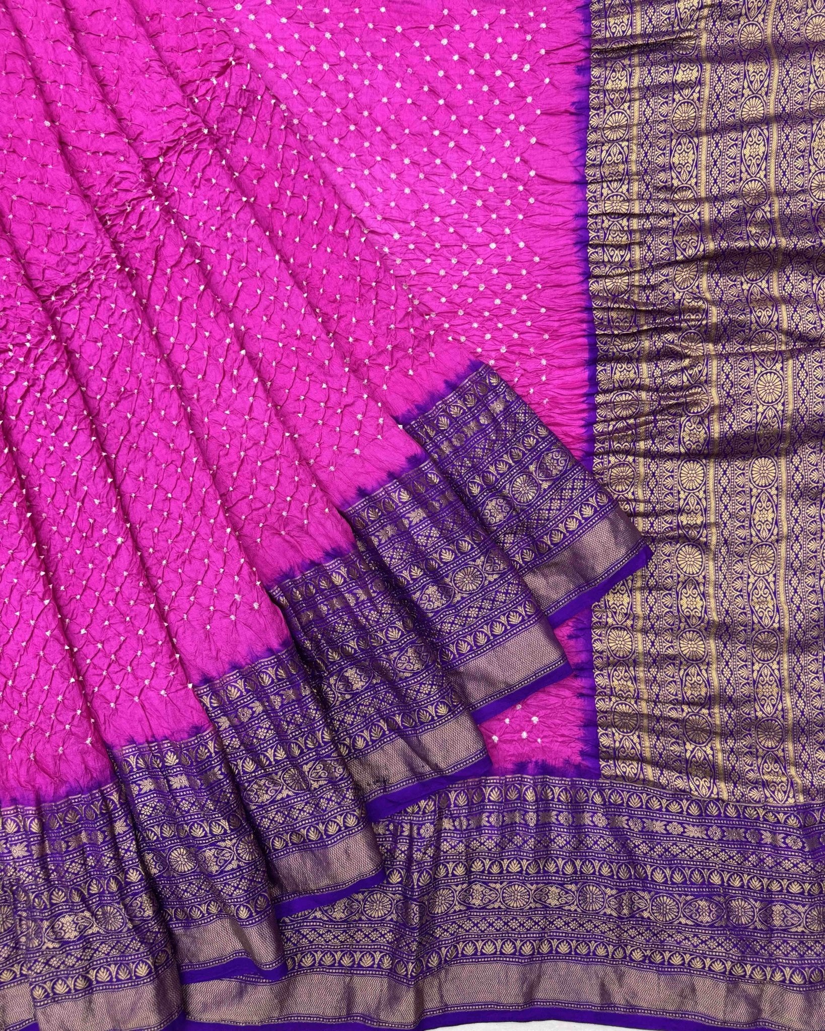 Purple & Pink Kanchipuram Bandhani Saree - SindhoiPatolaArt