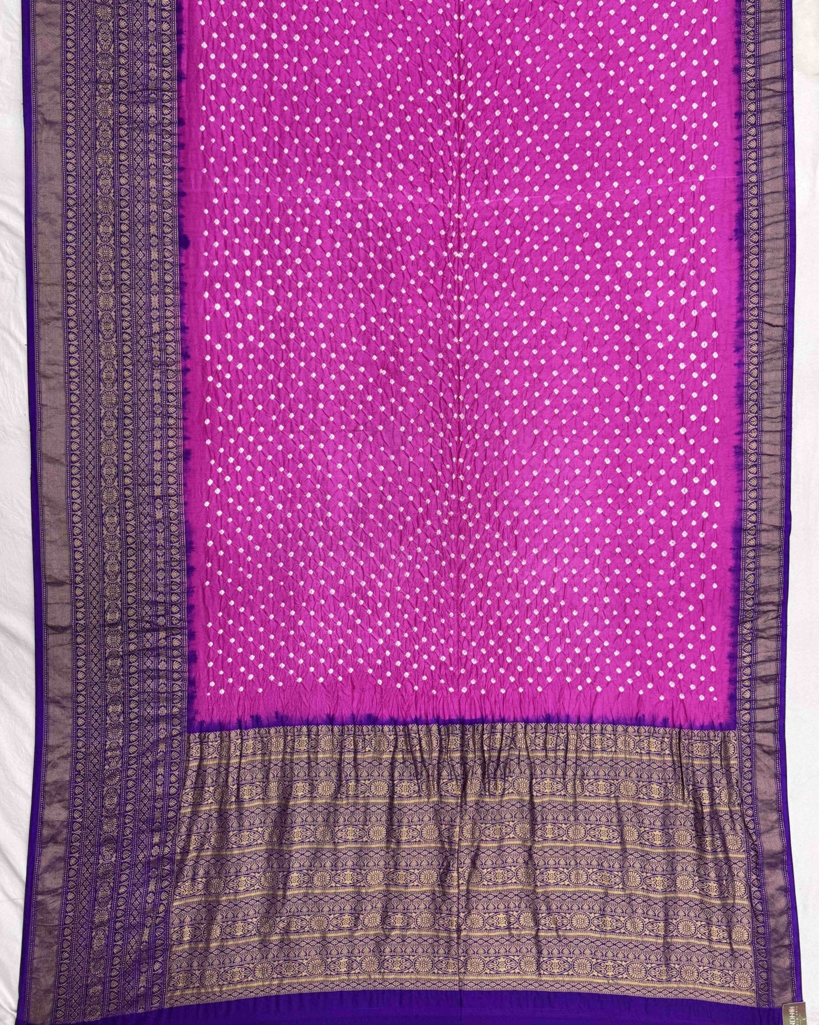 Purple & Pink Kanchipuram Bandhani Saree - SindhoiPatolaArt