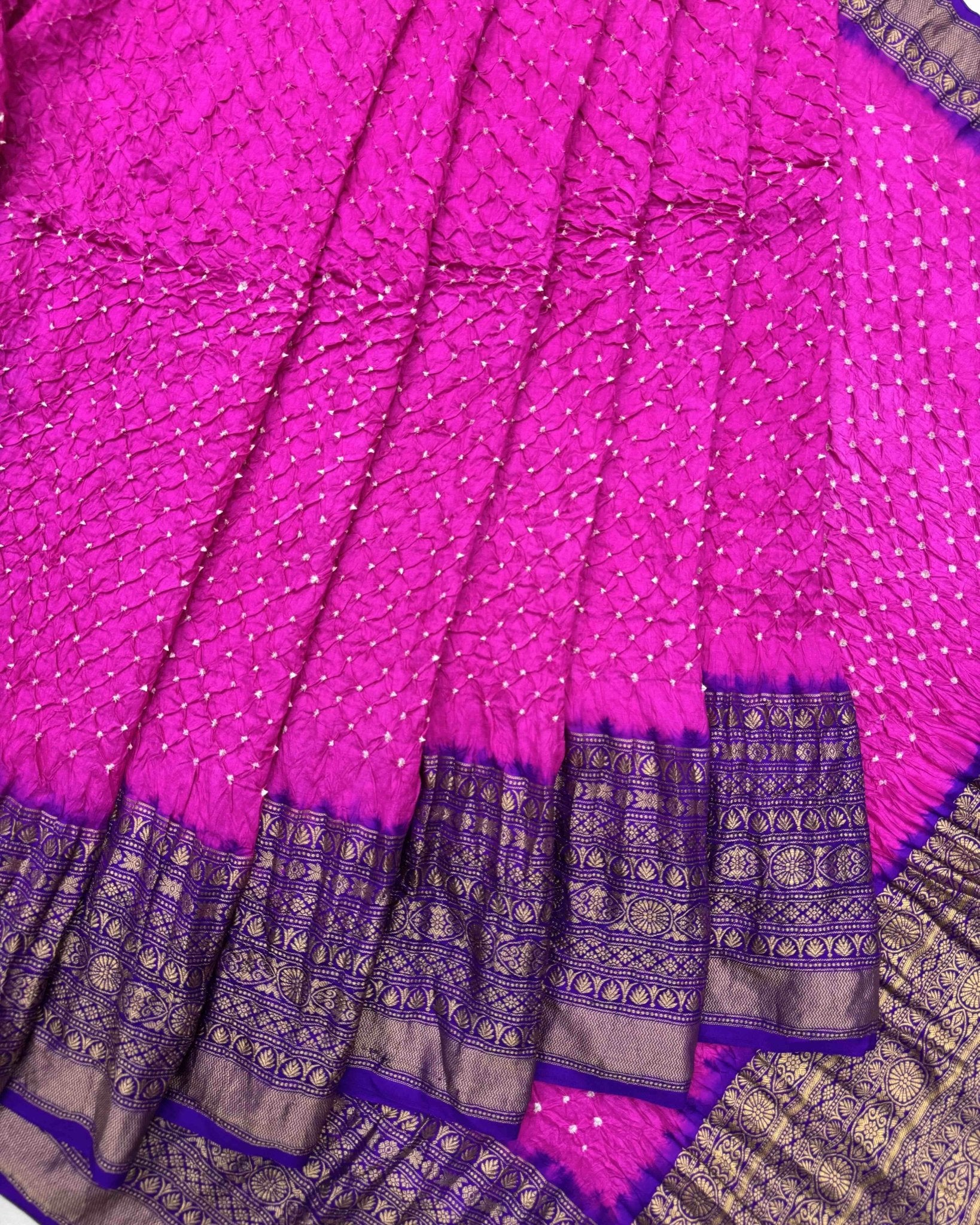 Purple & Pink Kanchipuram Bandhani Saree - SindhoiPatolaArt