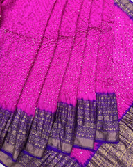 Purple & Pink Kanchipuram Bandhani Saree - SindhoiPatolaArt