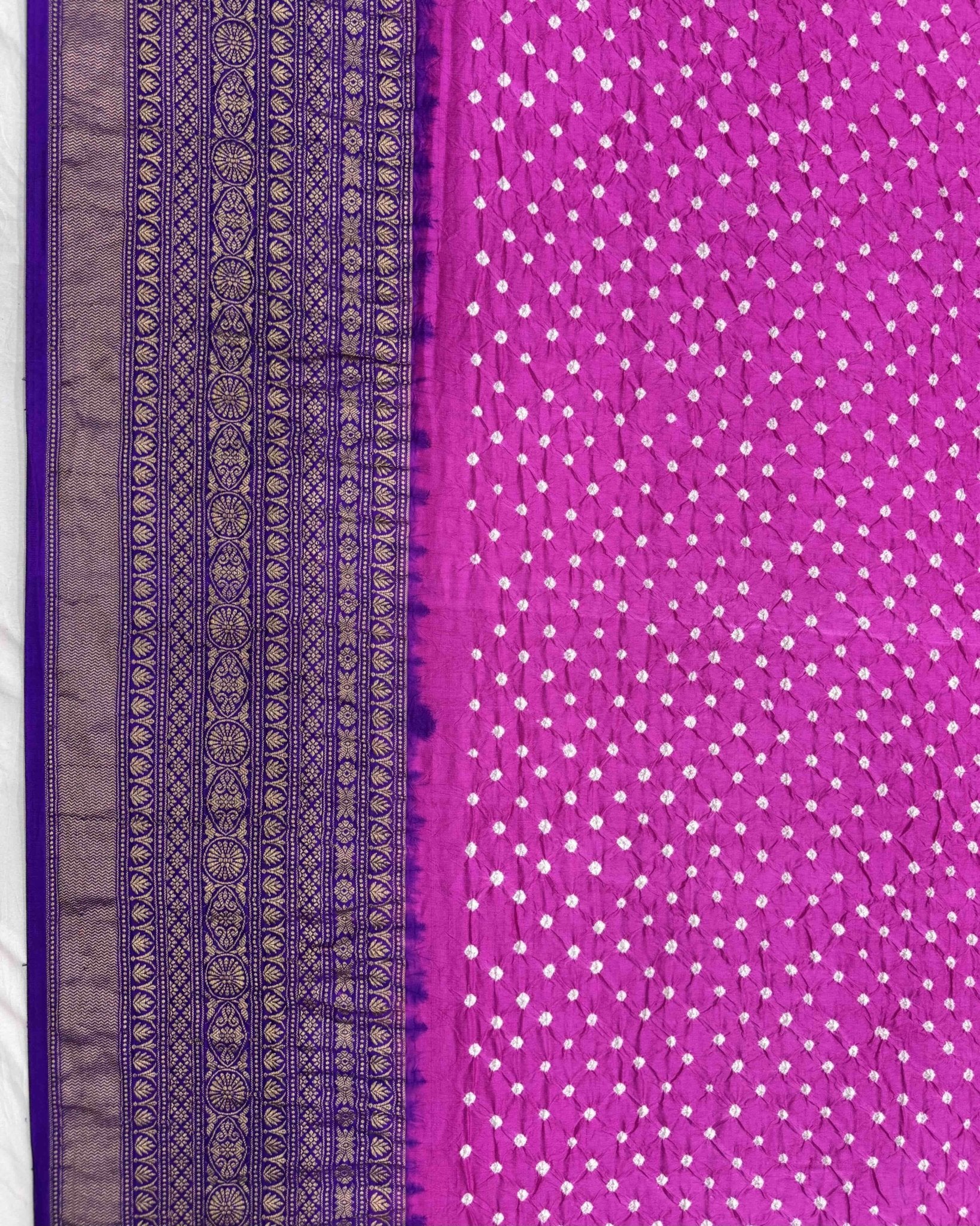 Purple & Pink Kanchipuram Bandhani Saree - SindhoiPatolaArt