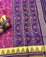 Purple & Pink Leaves Fancy Patola Saree - SindhoiPatolaArt