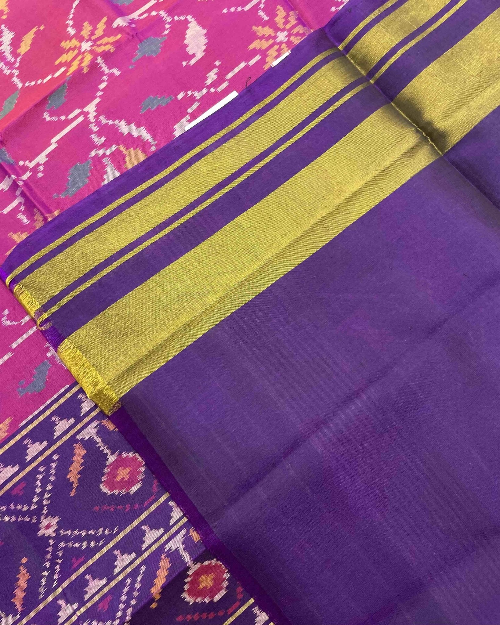 Purple & Pink Leaves Fancy Patola Saree - SindhoiPatolaArt
