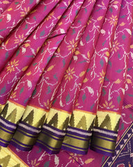 Purple & Pink Leaves Fancy Patola Saree - SindhoiPatolaArt