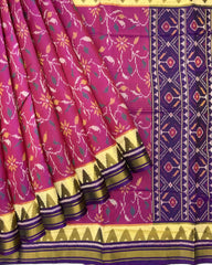 Purple & Pink Leaves Fancy Patola Saree - SindhoiPatolaArt