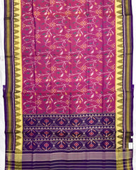 Purple & Pink Leaves Fancy Patola Saree - SindhoiPatolaArt